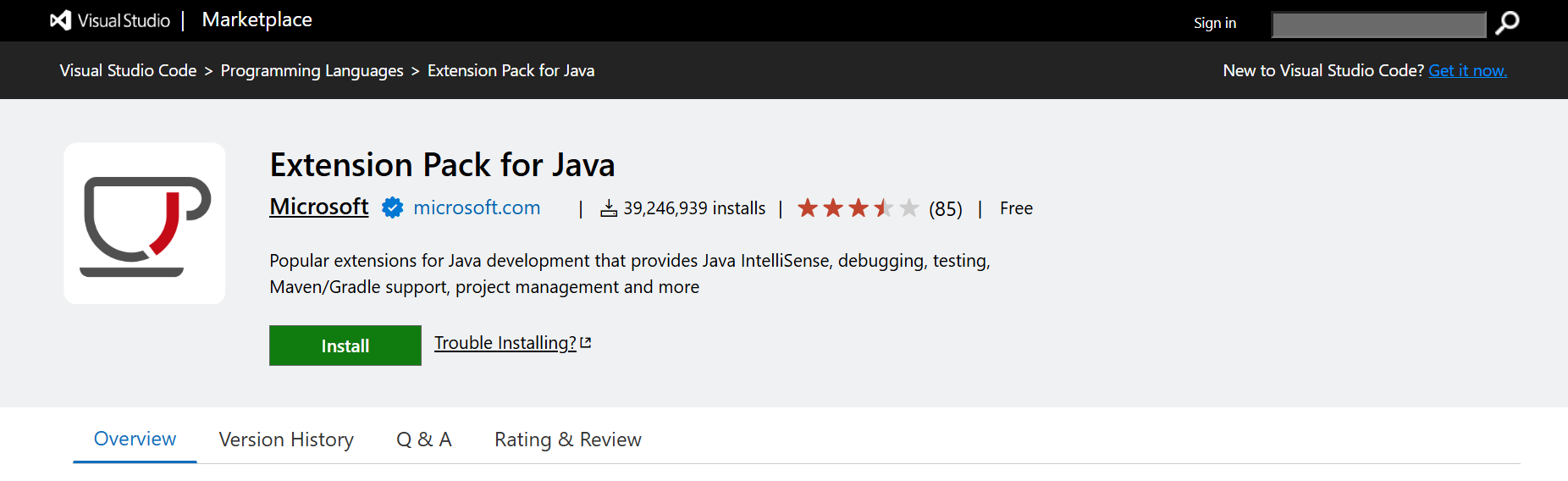 Instalação de extensões Java no VSCode